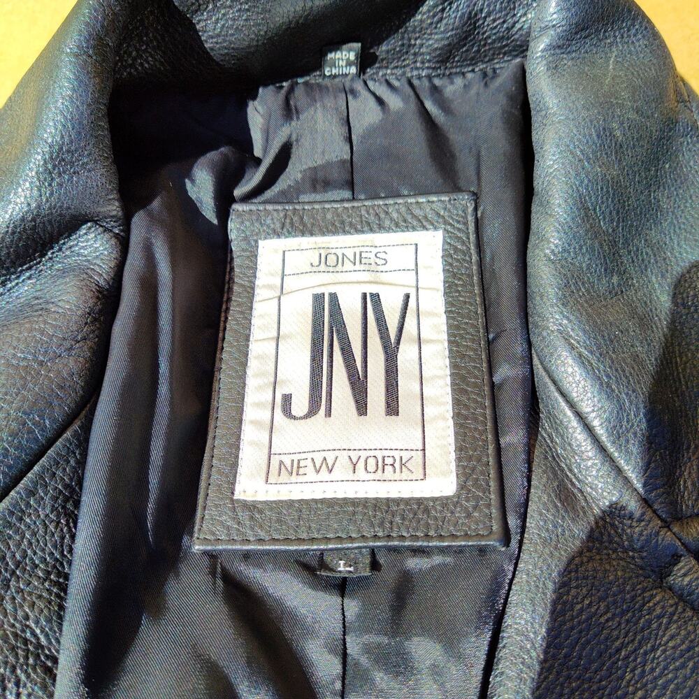 Jones New York Women's Size L Soft Black Genuine Leather Coat Button Down - Picture 3 of 10